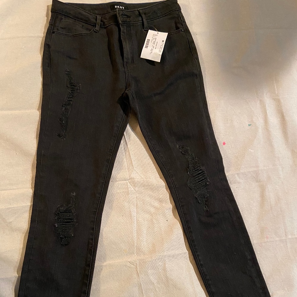 Black  DKNY Distressed Skinny Jeans